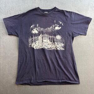 Vintage Wolf Graphic T Shirt Black Nature Animal‎ Print Men's XL